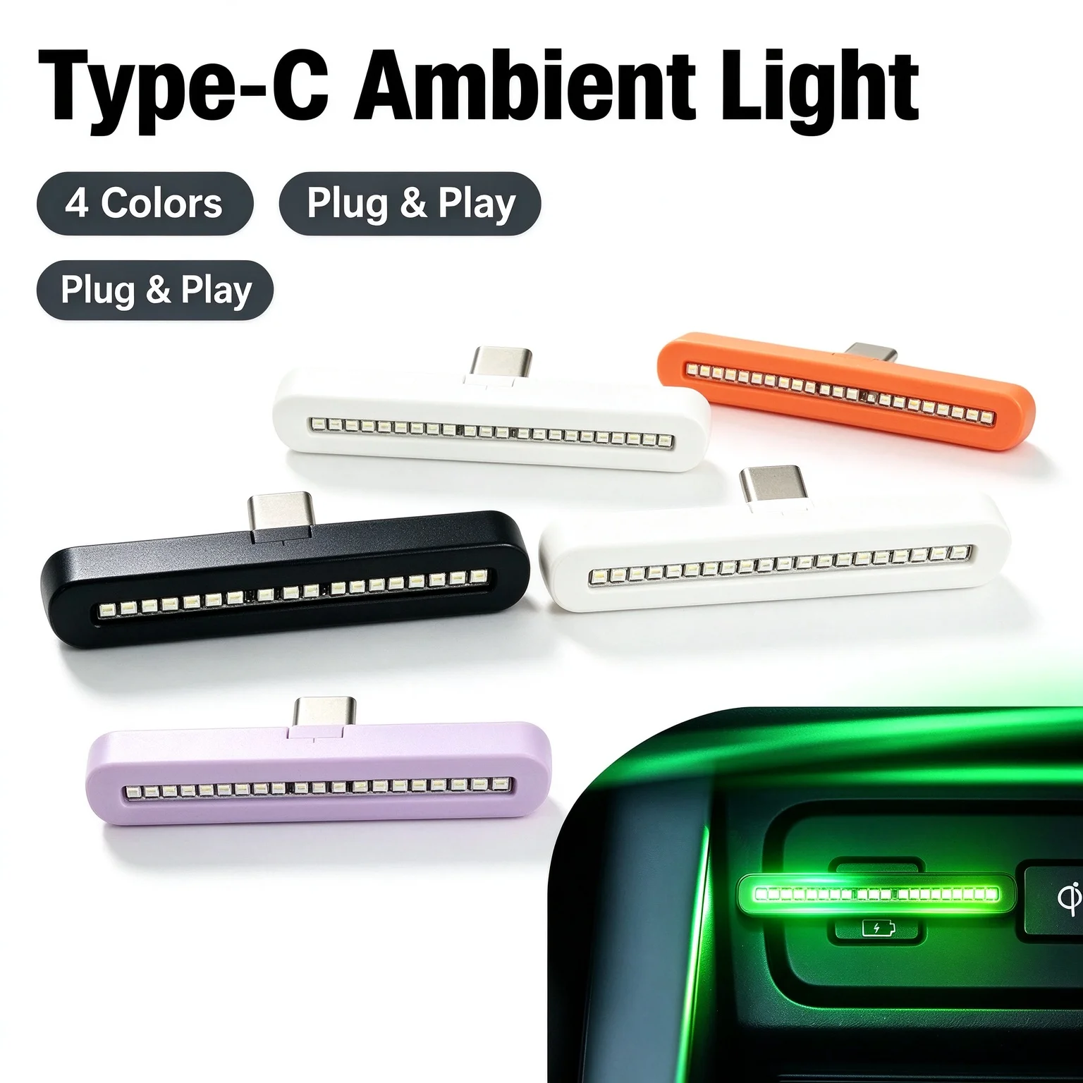 Car RGB Ambient Light Mini Type C Dynamic Music Sync Sound Activated Rhythm Lamp for Colorful PC Gaming Desktop Decoration