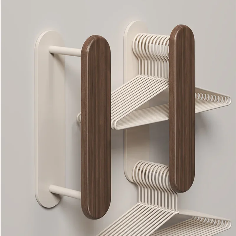  No Drill Wall Mounted Hanger Organizer, Wood Grain Hanger Storage Rack, Space Saving Hanger Holder for Laundry Room Closet