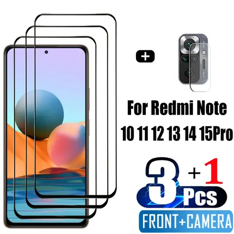 กระจกนิรภัยด้านหน้าสำหรับ Xiaomi Redmi Note 15 14 10 11 12 13 Pro 5G ป้องกันหน้าจอ Redmi Note 12S 11S 10S ป้องกันฟิล์ม Note10 S โทรศัพท์ภาพยนตร์ Note11 Tempered Glass Redmi Note12 Pro Plus เลนส์กล้องถ่ายรูปฟิล์ม