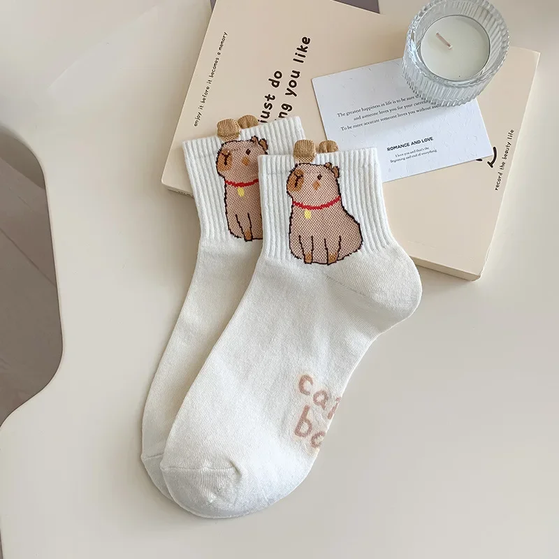 

Cartoon Capybara Bear Socks, Summer Fine Cotton Short Tube Socks, Cute Korean Red Edition Internet Boat Socks For Spring And Aut