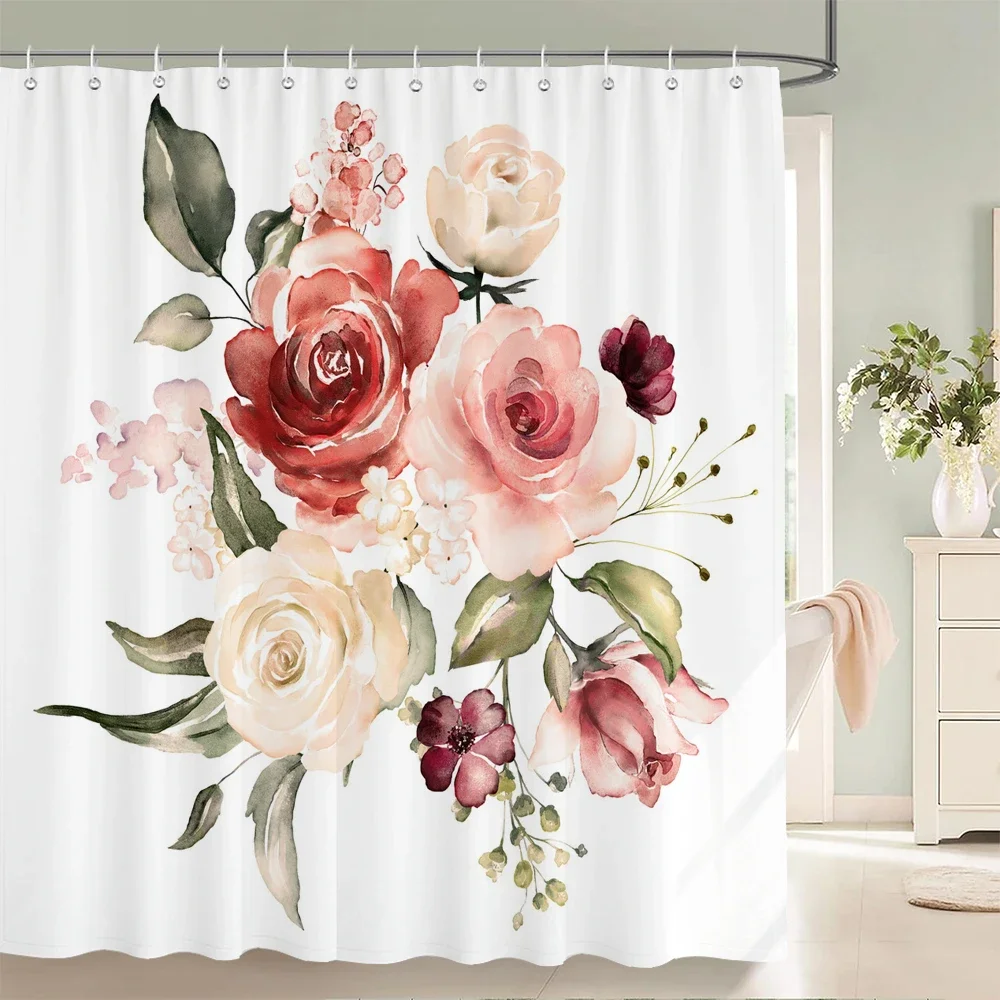 

Высококачественная маленькая тканевая занавеска для душа со свежими цветами, водонепроницаемая занавеска для ванной с цветочным принтом для украшения ванной комнаты с 12 крючками