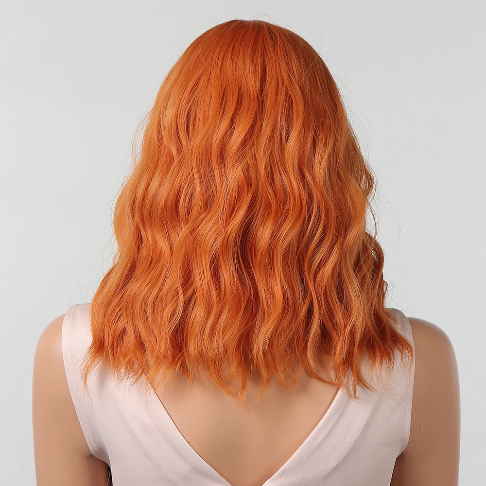 HAIRCUBE Orange Short Bob Synthetic Wigs Natural Wave Hair for Women Wigs With Bangs Daily Lolita Heat Resistant Fashion Wigs