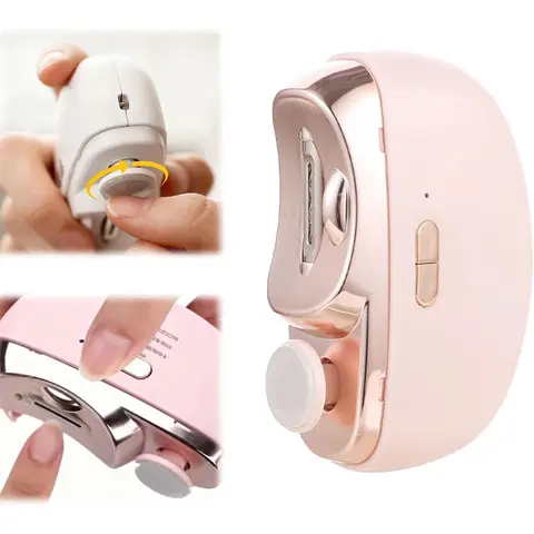 Portable Auto Nail Trimmer, 2 in 1 Electric Nail Clipper & Polisher, Low Noise LED Anti-Splash Rechargeable Manicure Tool for Kids Adults Seniors
