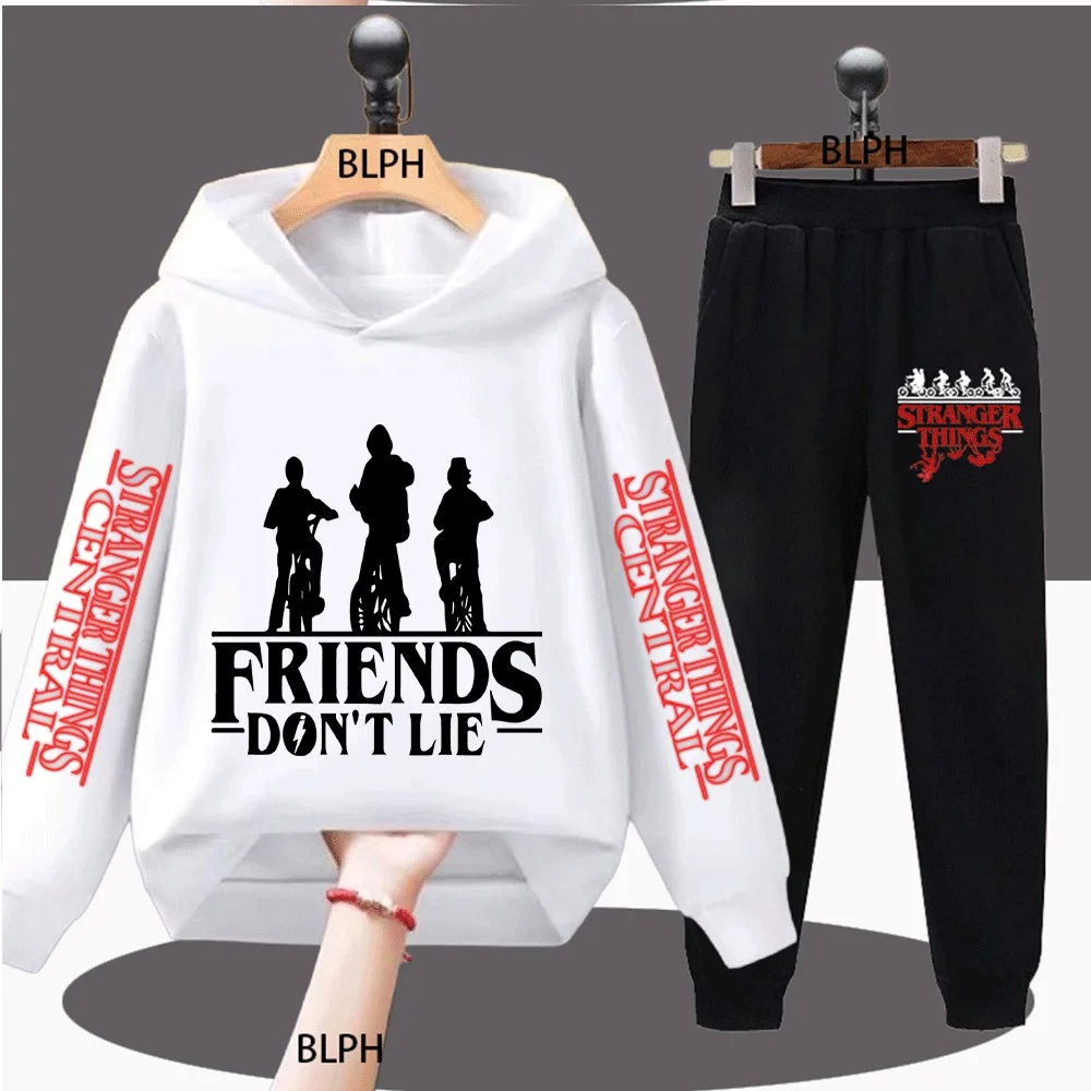 

Kids Stranger Things Inspired "Friends Don't Lie" Silhouette Print Sweatshirt Set for Boys Girls Casual Wear