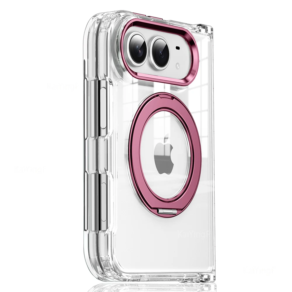Luxuriöse Handyhülle für iPhone Duo 18 mit drehbarem Magnetständer, transparente Hülle, Acryl-Abdeckung, kompatibel mit MagSafe.