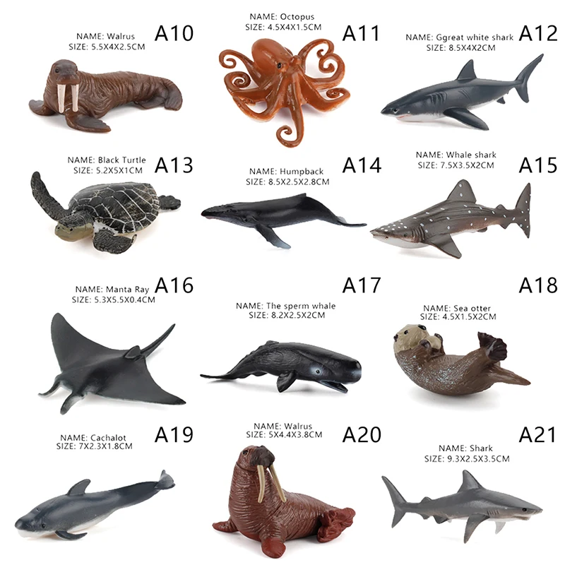 Simulation Marine Life Action Figures Ocean Animal Model Educational Toys Cake Topper,Collection Gift Shark Dolphin Hammerhead