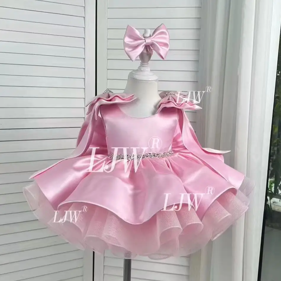 

Dream Elegant Pink toddler pageant dress Wedding Ceremony Flower Girl Outfit birthday party Prom Dresess Formal Satin Princess