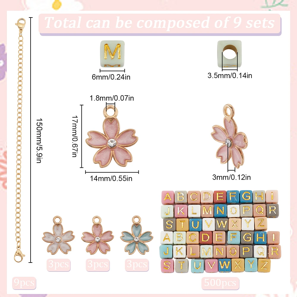 DIY 9 Sets Water Cup Charms Set Personalized Handle Charm Cup Name Charms Letters Beads Flower Water Bottle Charm Enamel Name