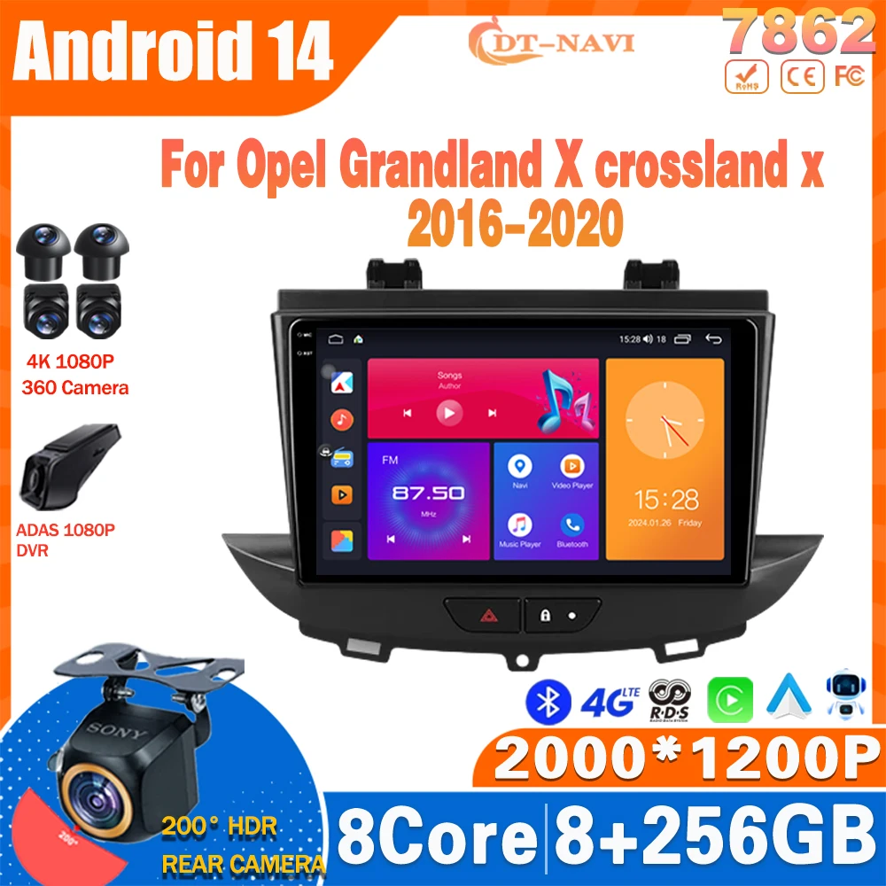 Android14 Car Radio For Opel Grandland X crossland x 2016-2020 Multimedia Video Player Navigation GPS 4G NO 2Din DVD Head Unit