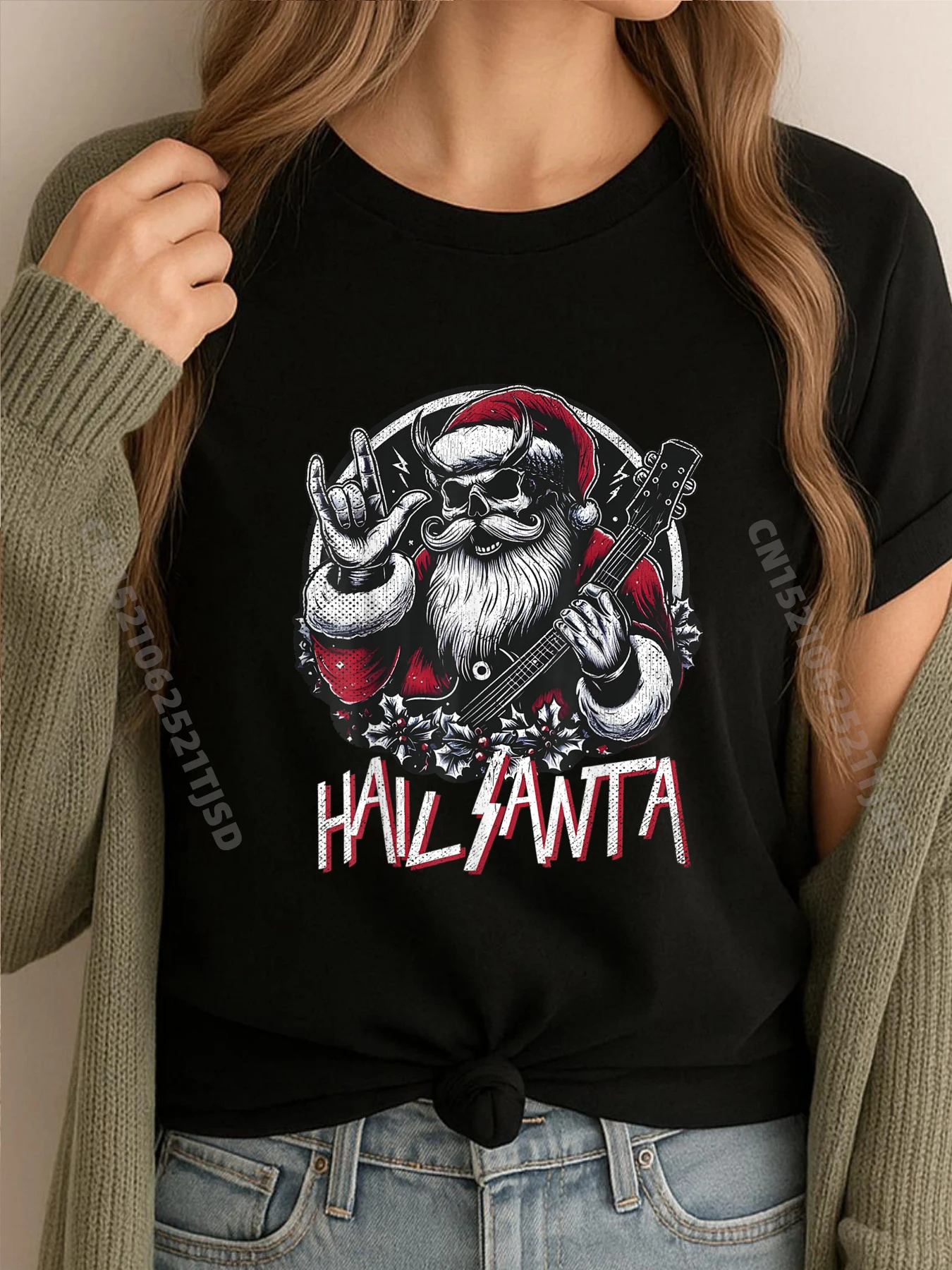 

Hail Santa Goth Sarcastic Band Christmas Oversized T Shirt Woman Shirts For Woman Creative