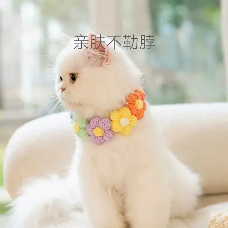 

Sweet Flowers Cat Yarn Collar Pet Decoration Handmade Knitted Cat Scarf Pet Products Kitten Accessories Pet Collar