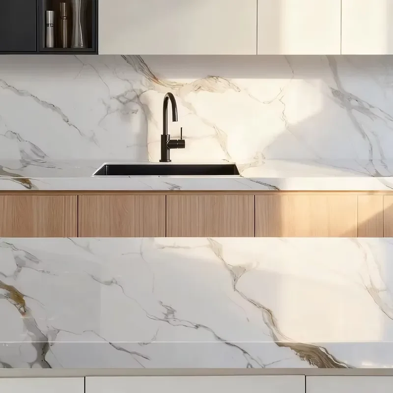 Custom Modern Eco Friendly Nano Crystal Stone Kitchen Countertops Karakata Gold Marble Look for Hotel Washbasin and Island