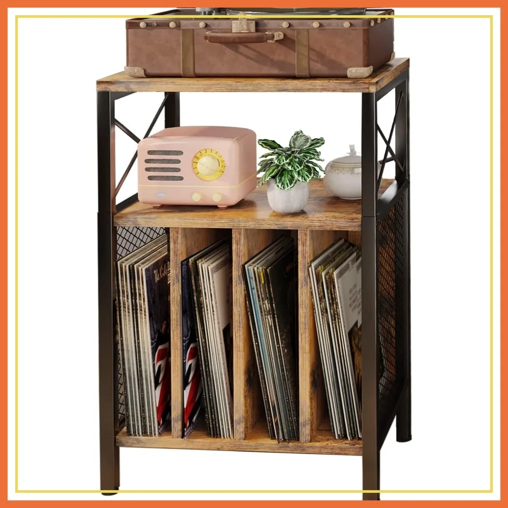 

3-Tier Record Player Stand Holds 200 Albums, Mid-Century Turntable Table for Living Room, Bedroom, Office