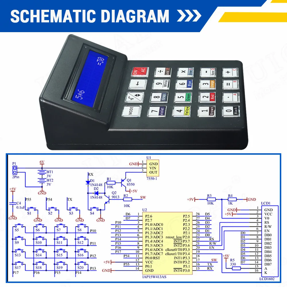 Imagem -04 - Diy Calculadora Eletrônica Fazendo Kit Mcu Solda Formação Experiência Prática Faça Você Mesmo Solda Projeto Lcd1062 Display