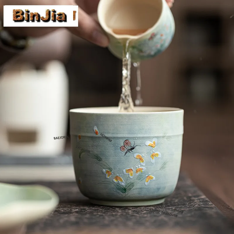 BAEJORIA Hand Painting Orchid Jianshui Tea Washing Basin Writing-brush Washer Water Washing Slag Tank Chaxi Tableware Supplies