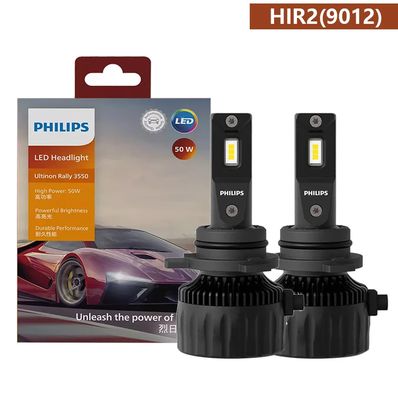 Philips Original HIR2 9012 LED Headlight Bulbs Ultinon Rally 3550 12V 100W 9000LM 6500K White Super Bright Car LED Lamps 1 Pair