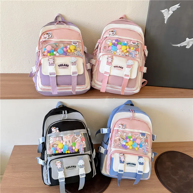 Japanese Semi Transparent Cute Backpack 2023 New Large Capacity Backpack Leisure College Students Versatile Computer Bag BG148