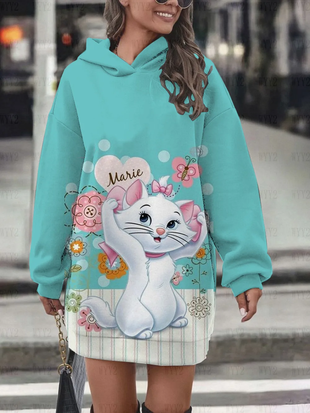 Neue Herbst und Winter Damenmode Kapuzenrock heißer Verkauf Disney Marie Cat Cartoon Print trendige lässige Damenbekleidung