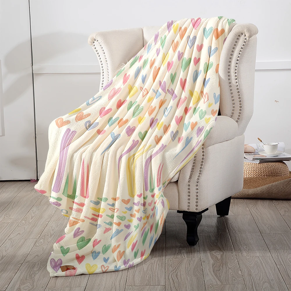 Cream Pastel Hearts Doodle Super Soft Flannel Blanket Fuzzy Warm Throw Blanket for Bed Couch Cozy Plush Bed Cover All Season