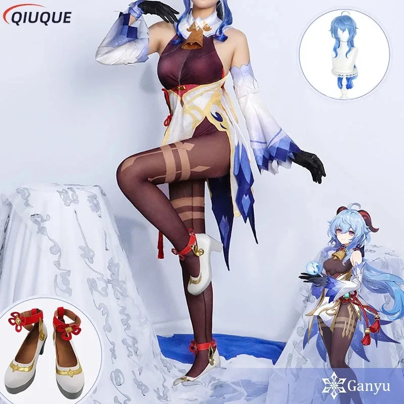 

DY2025Ganyu Косплей Костюм Парик Обувь Аниме Игра Хэллоуин Карнавальные Вечерние Наряды Необычные Платья для Женщин