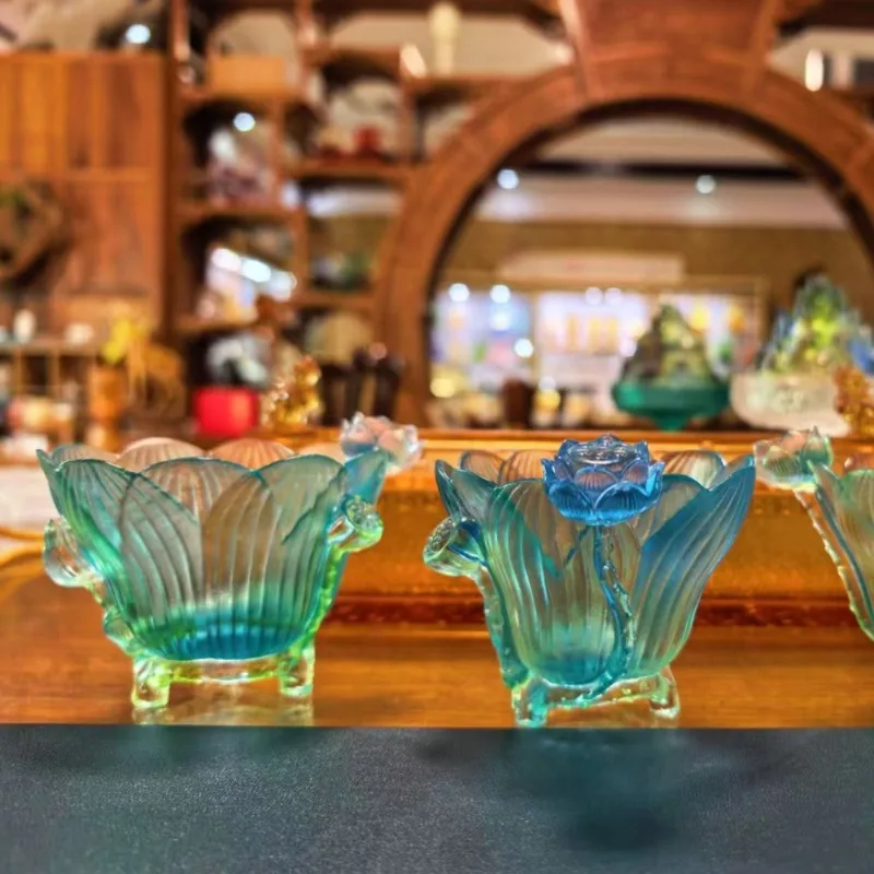 Factory direct sales Huigu glazed green lotus cup furniture teacup tea cup national style niche gift high temperature resistant