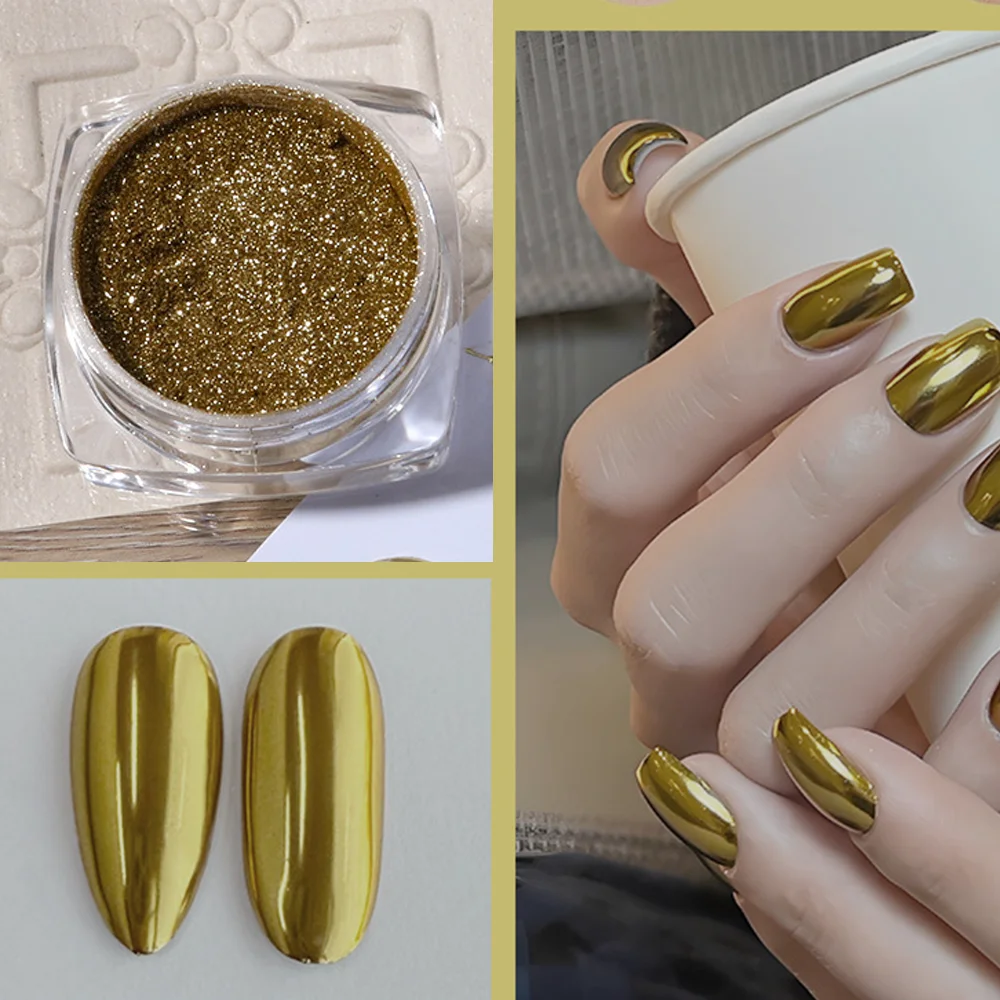 1/2Pcs Magie Spiegel Nail art Glitter Pulver Gold/Silber Metallic Wirkung Chrom Pigment Reiben Staub Gel polnischen Maniküre Dekor * &