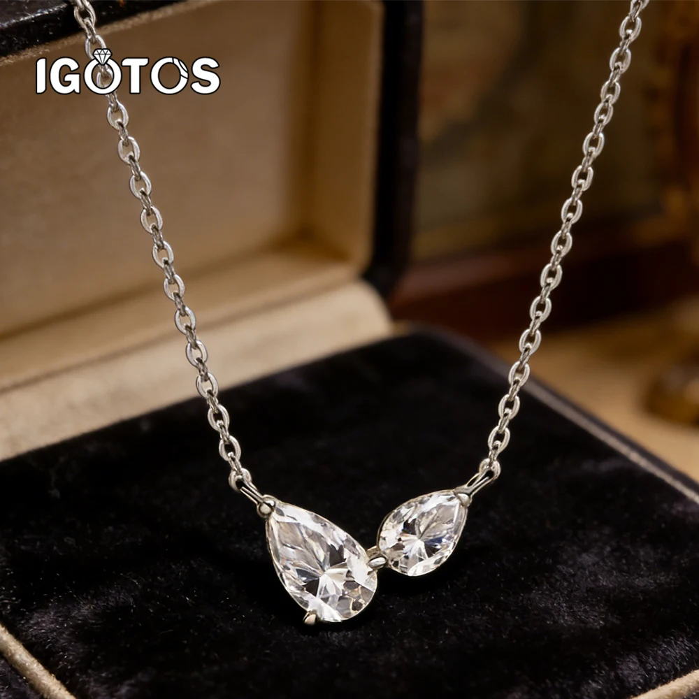 

Twin Stone Moissanite Necklace for Women 100% 925 Sterling Silver 18K Gold Plated Pendant Lab Diamond Jewelry Wholesale With GRA