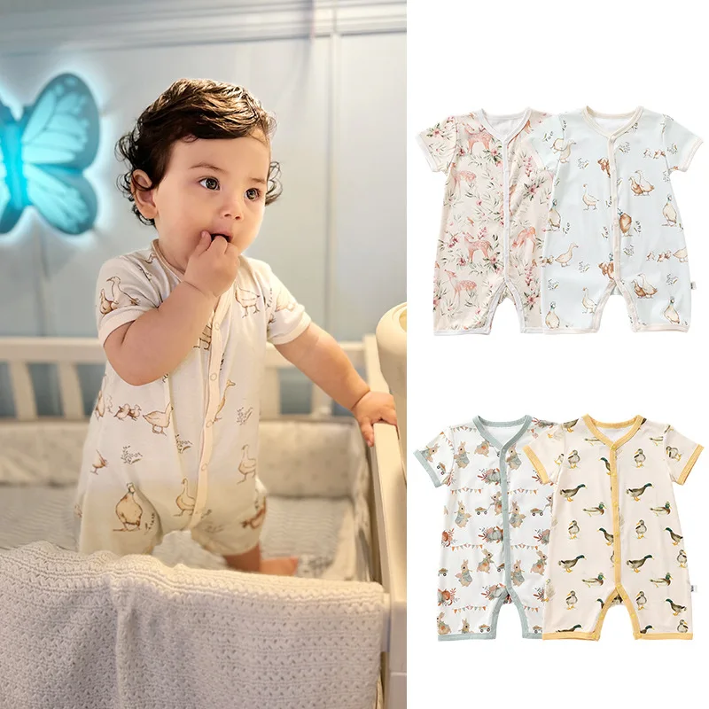 

Newborn Infants Summer Short Sleeve New Onesie Men's and Women's Babies Go Out Foreign Style Crawling Clothes