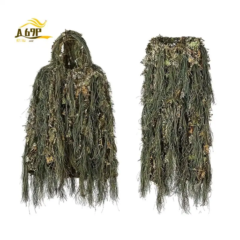 

A69P-Adult Outdoor Ghillie Suit Hunting Cloth Woodland 3D Bionic Leaf Uniform Camouflage Suits Set Photography Clothes