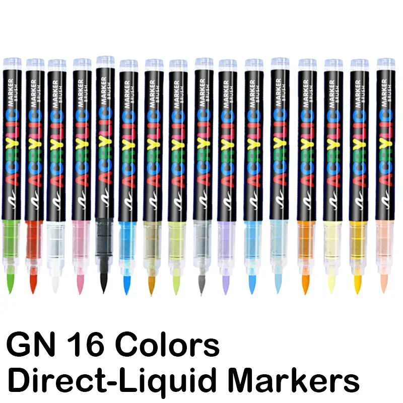 GUANGNA-bolígrafos de pintura acrílica líquida directa, 16 colores, pincel, rotulador para pintura en roca, piedra, cerámica, suministros de Arte DIY, papelería