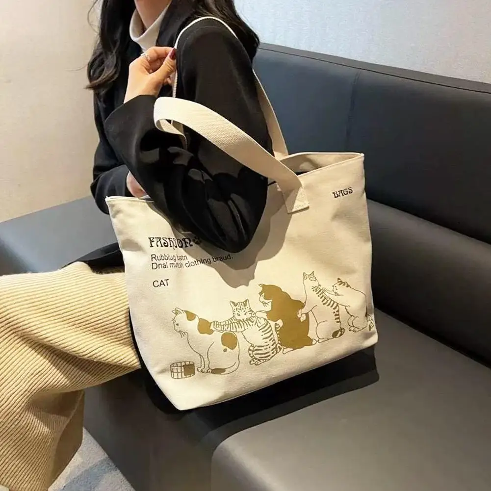 

Cute Women's Canvas Tote Bag Fashionable Spacious Shoulder Bag With Zipper Closure And Classic Design
