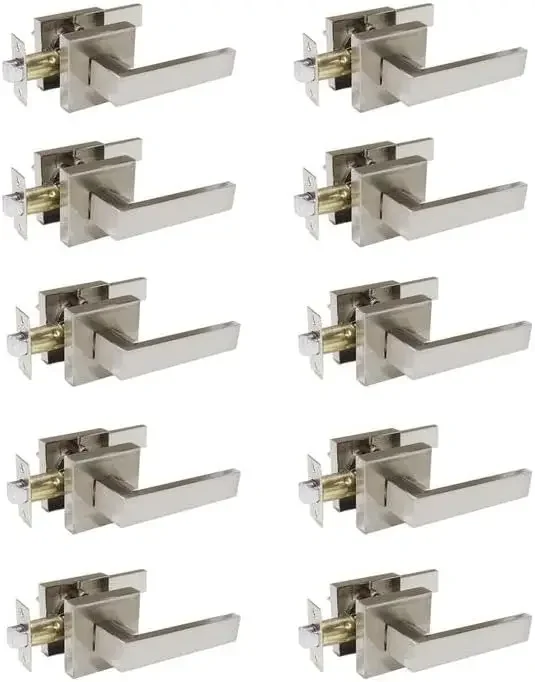 Door Handles Brushed Nickel Passage Door Lever W/Lock for Closet & Hallway Doors,Heavy Duty Square Interior Door Handles,10 Pack