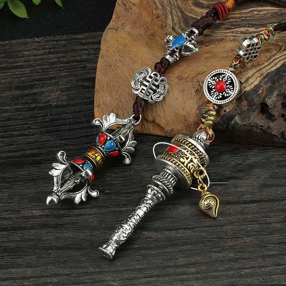

Mantra Car Ornament Keyring Accessories Women Men Jewelry Key holder Prayer Wheel Pendants Buddhist keychain Vajra car keychain
