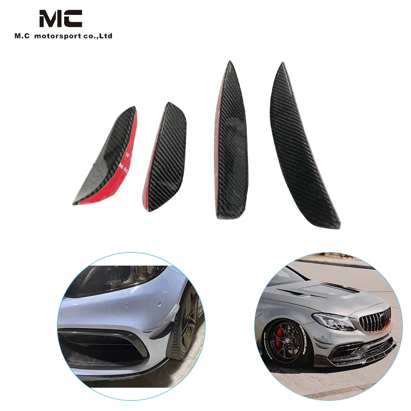 For Carbon Fiber W205 C63 Front Bumper Canards for  Benz C-Class W205 C63 AMG 4pcs Lip vent trim