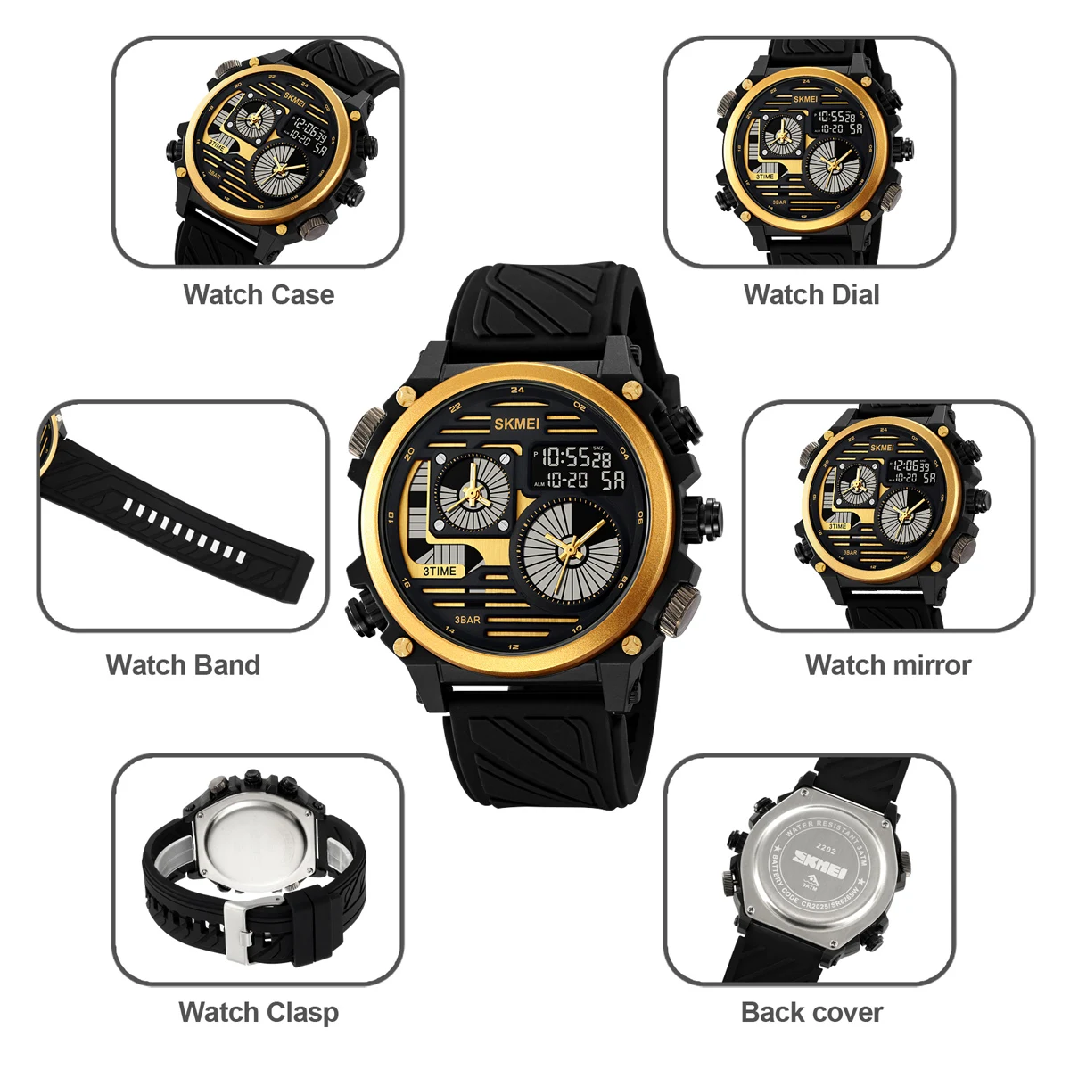 SKMEI Fashion Stopwatch Waterproof Wristwatches For Men Creative Youth Cool 4 Time Display Countdown Digital Sport Watch Male