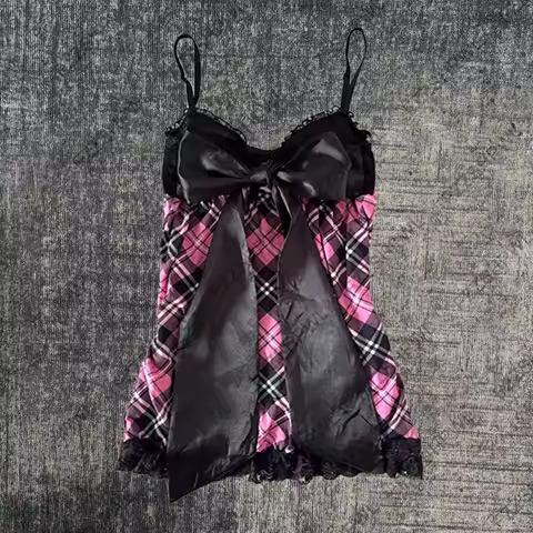 Subculture Rock Gothic Y2k Tank Tops Harajuku Grid print Streetwear Vest Fashion Punk Sleeveless Top Unique Crop top Spicy Girls