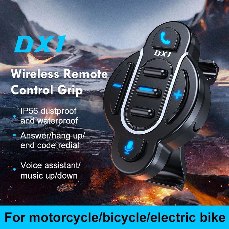 DX1 Wireless Remote Control For Motorcycle/Bicycle/Electric Bike Handle Bluetooth 5.4 Voice Assistant IP65 Waterproof EUC