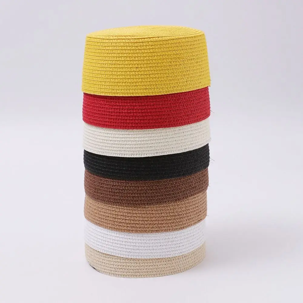 New Solid Straw Pillbox Hat Round Shape Structured Crown Brimless Cap Vintage Style Painter Hat Women's