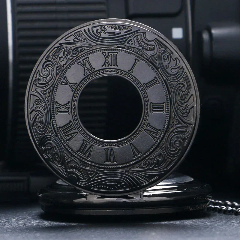 خمر سحر أسود للجنسين الأزياء الرومانية عدد الكوارتز Steampunk ساعة الجيب المرأة رجل قلادة قلادة مع سلسلة الهدايا P427