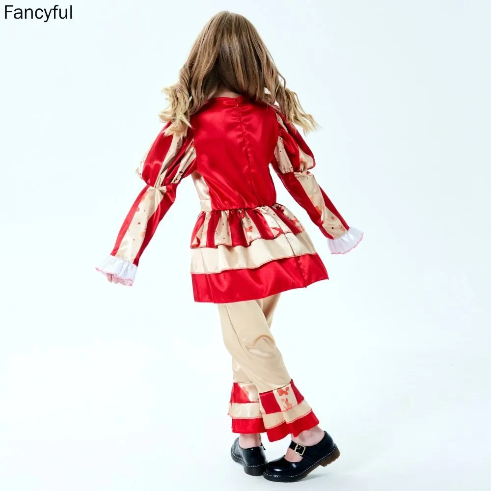 Kids Cosplay Meisjes Joker Cosplay Jurk Horror Clown Kraag Kostuum Volledige Set Voor Halloween Carvinal Party Kostuums Fancy