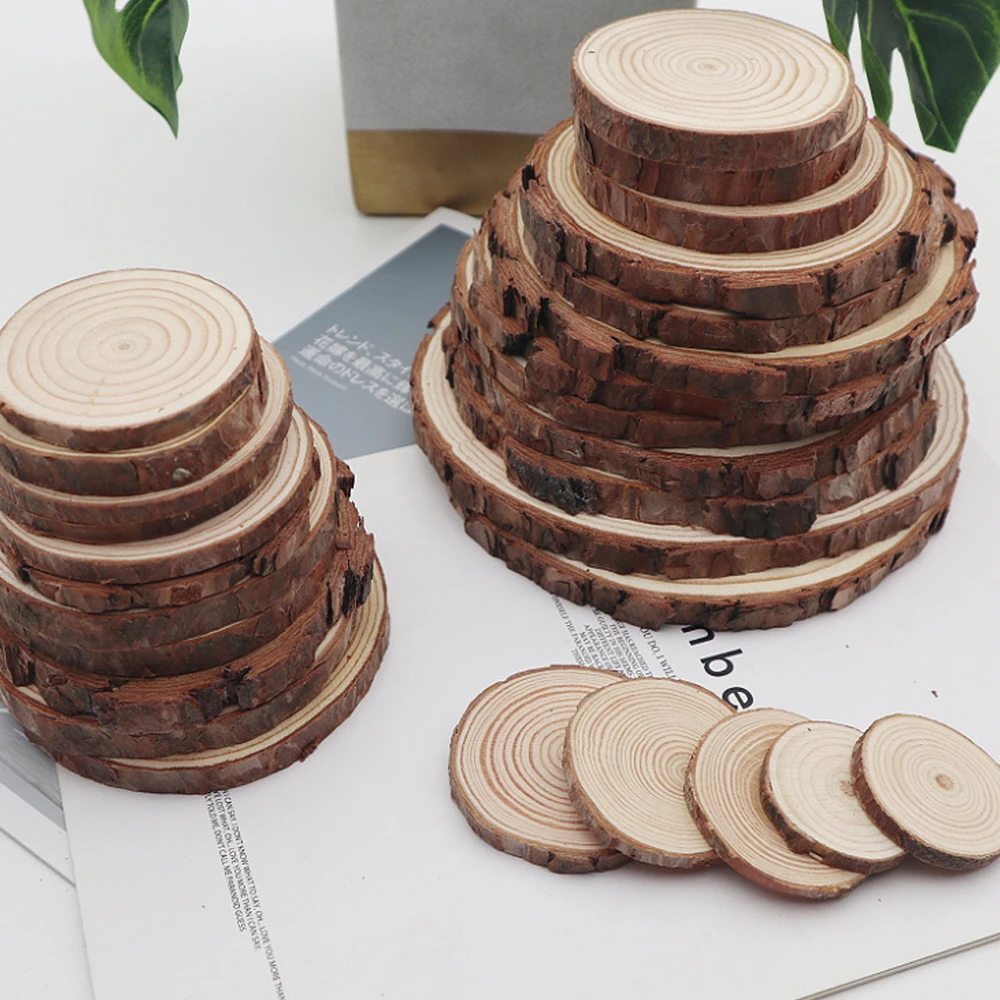 10-18CM Natural Pine Round Unfinished Wood Slices Circles With Tree Bark Log Discs DIY Crafts Wedding Party Painting