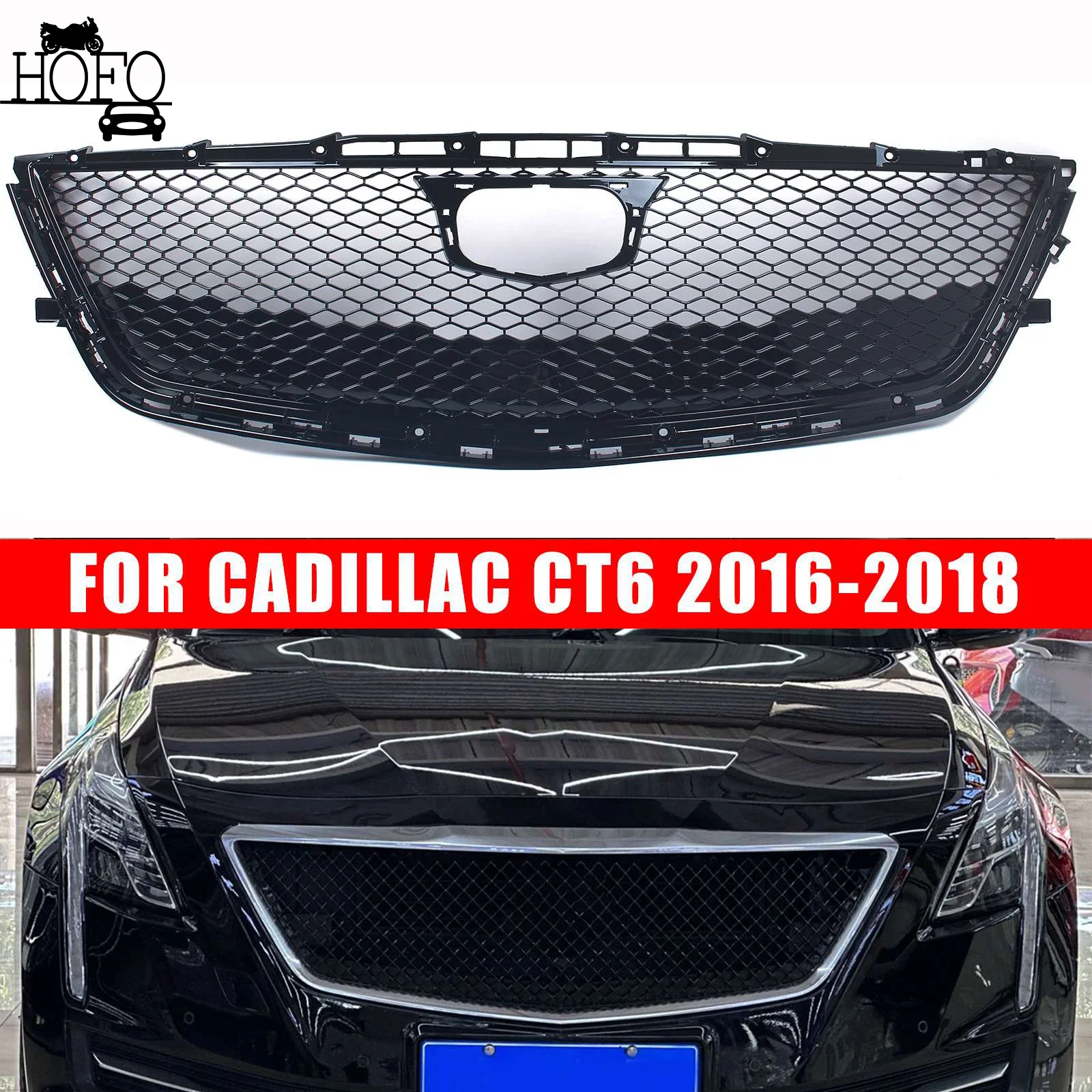 

Mesh Radiator Bumper Grill Grille For 2016 2017 2018 Cadillac CT6 Black ABS