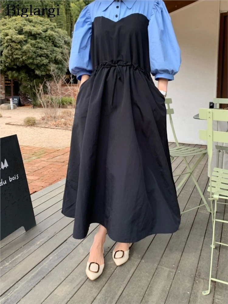 

Summer Dress Women Irregular Patchwork Fashion Ruffle Pleated Loose Korean Style Ladies Dresses High Waist Woman Long Dress