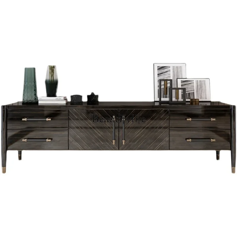 

FG10TV cabinet post-modern simple light luxury solid wood living room coffee table gold silk black sandalwood Italian baking pai