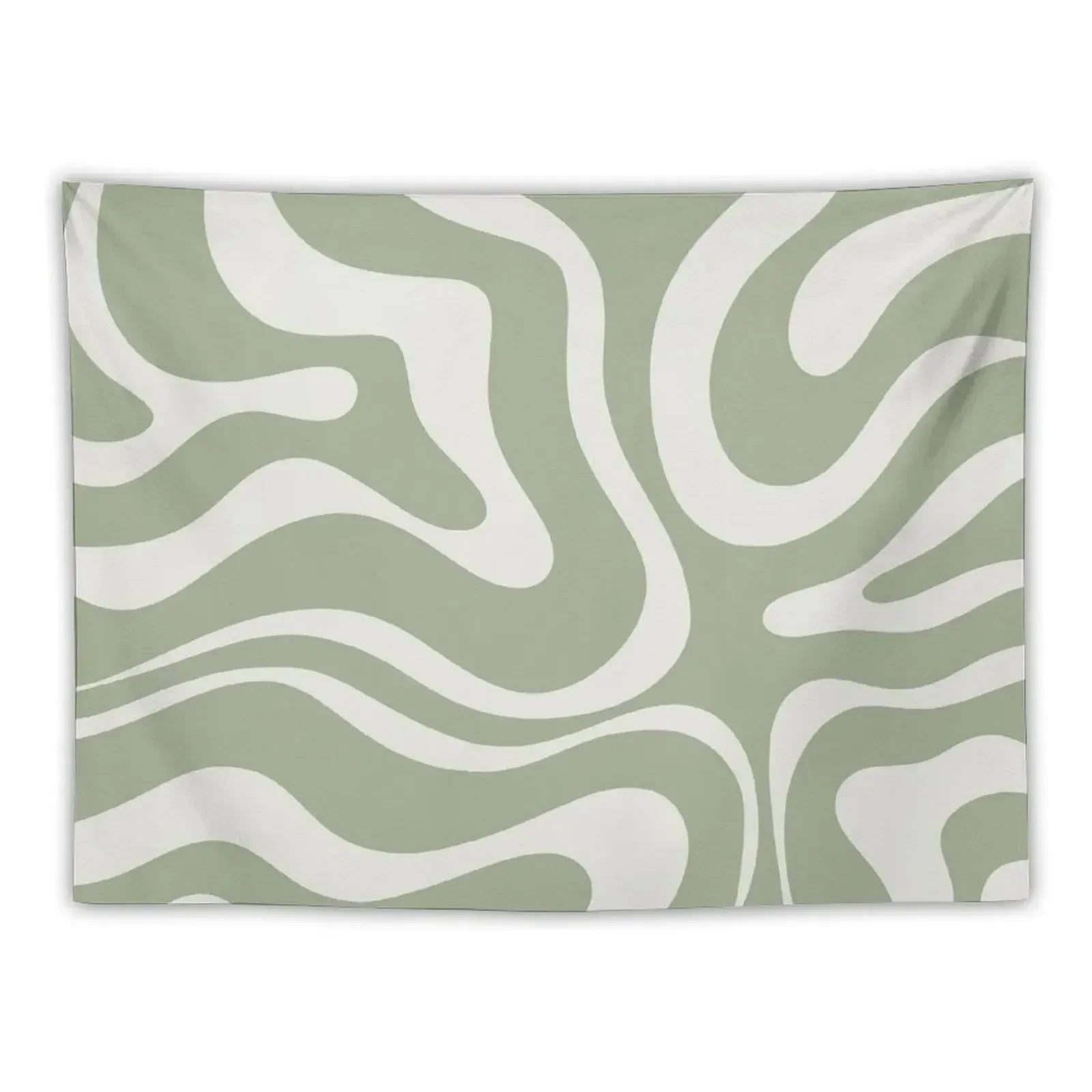 

Liquid Swirl Abstract Pattern in Sage Green and Nearly White Tapestry Wall Mural Tapestry