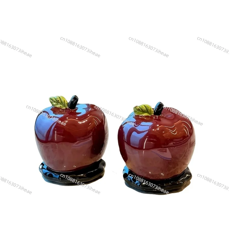 Apple toothpick box, dental floss storage box, ceramic household ornament cotton swab box toothpick tube jar