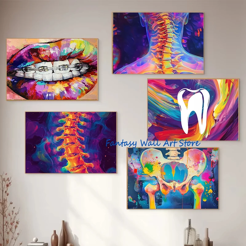 Anatomy of The Spine Abstract Cervical Spine Anatomy Dentistry Watercolors Poster Canvas Painting Wall Pictures Home Room Decor
