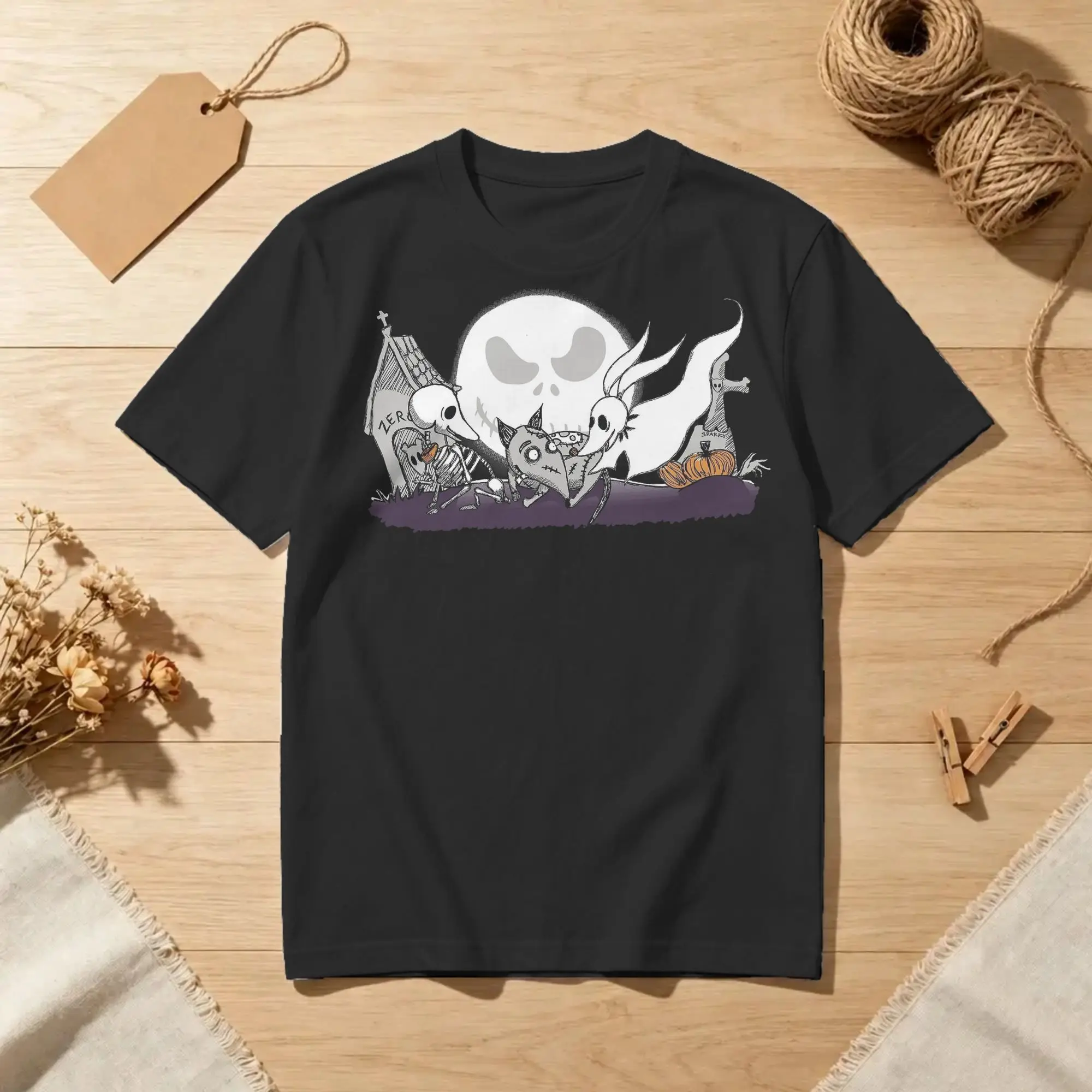 Priting Halloween's Best Friends Zero Dog T Shirt Men's Cotton Short Sleeve Round Neck Summer Clothing