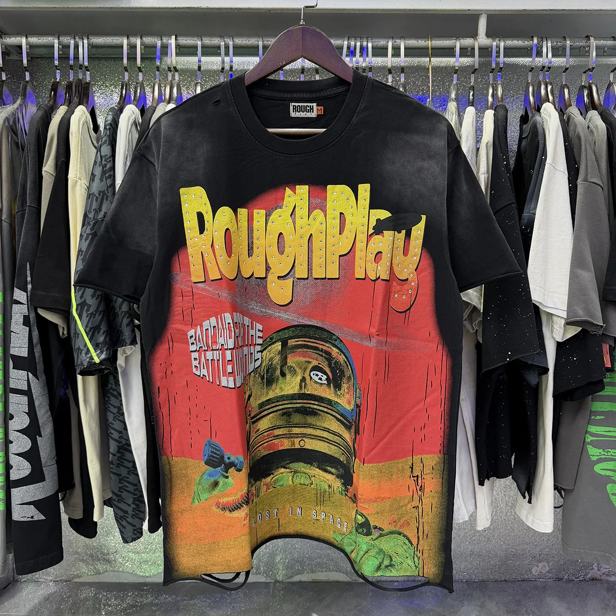 Rough Play American Retro Skull Print Cotton T-Shirt Men Women Short Sleeve Worn out Style Youth Fashion City Walk Casual Wear