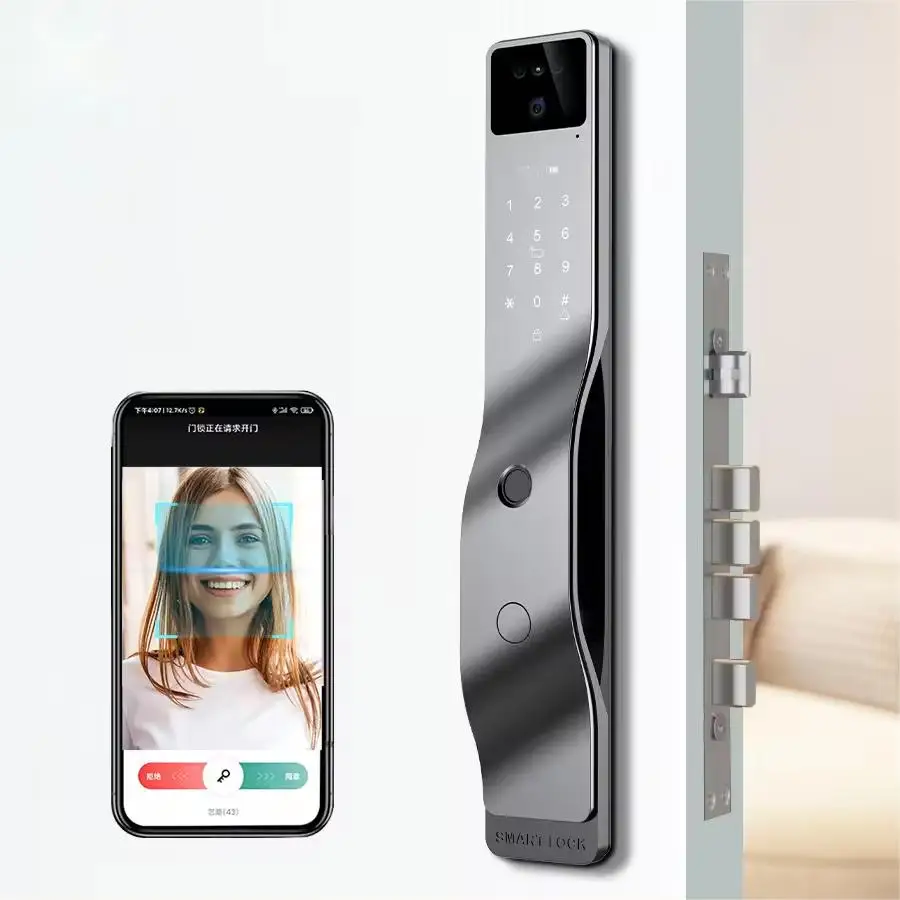 Enrique Tuya video intercom Wifi Inteligente Face Id Locks Biometric Fingerprint Camera Smart Door Lock For Wooden Doors